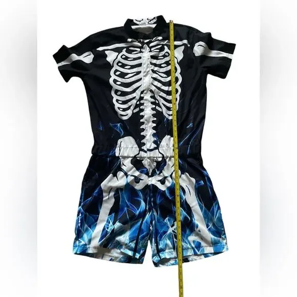 Skeleton Men’s Black and Blue Halloween costume one piece XL Romper day of dead - Picture 3 of 6